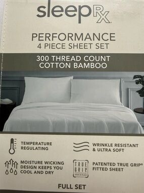 Sleep RX 300 Thread Count 4-Pc Sheet Set Full Ligbt Gray NWT Cotton Bamboo $160